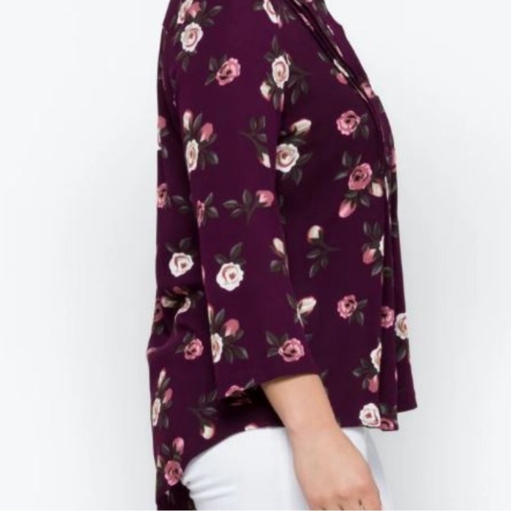 Monday Fun NWOT Kearney Henley Floral Tunic Blouse Top Plum Women’s Size Small - Picture 3 of 7